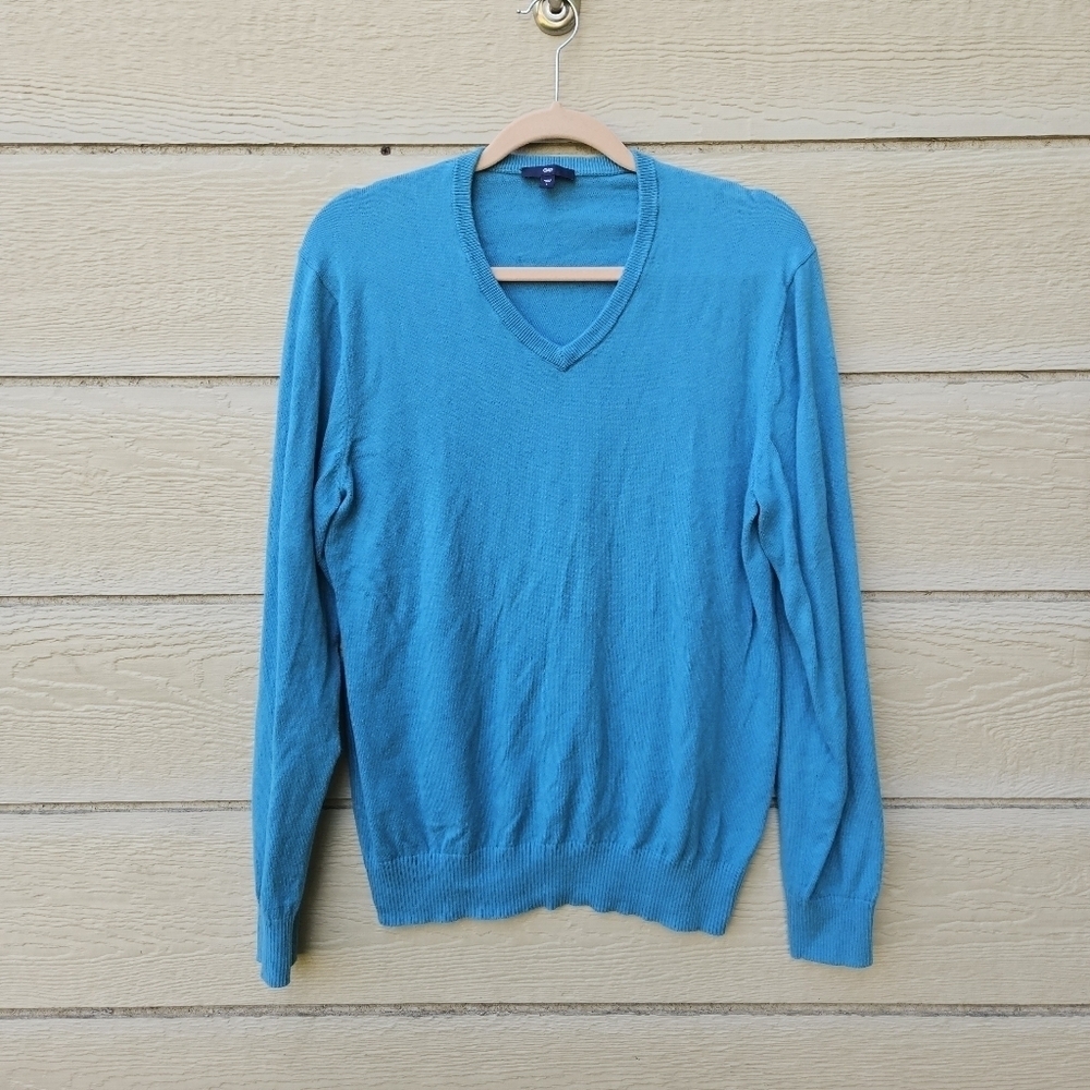 Gap aqua blue v neck sweater cotton cashmere blend large